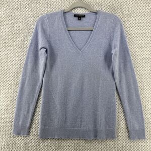 Ann Taylor Sweater Women XS Blue Cashmere V-Neck Long Sleeves Fitted Career